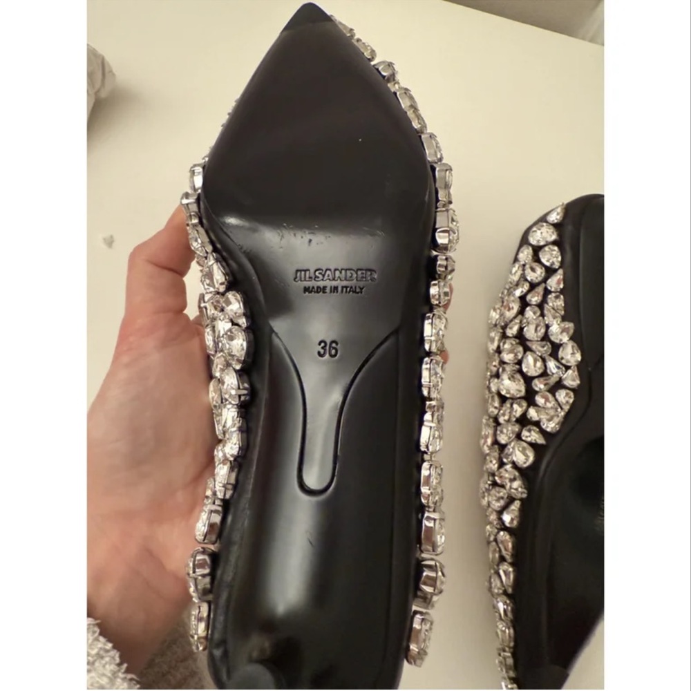 JIL SANDER RARE LEATHER CRYSTAL KITTEN HEELS SZ 36 - Picture 4 of 10